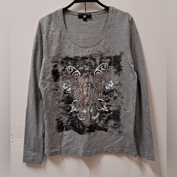 Kapalua Women's T-Shirt Tee Long Sleeve Gray Butterfly Viscose Size Medium - Picture 1 of 7